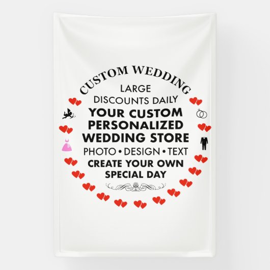 カスタムウェディングウェルカムサイン6' x 4'ビニールバナー 横断幕 (縦)