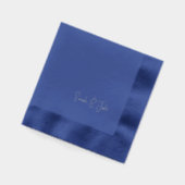 カスタムウェディングカップルのスクリプト名ネイビーシルバー 箔ナプキン (左)