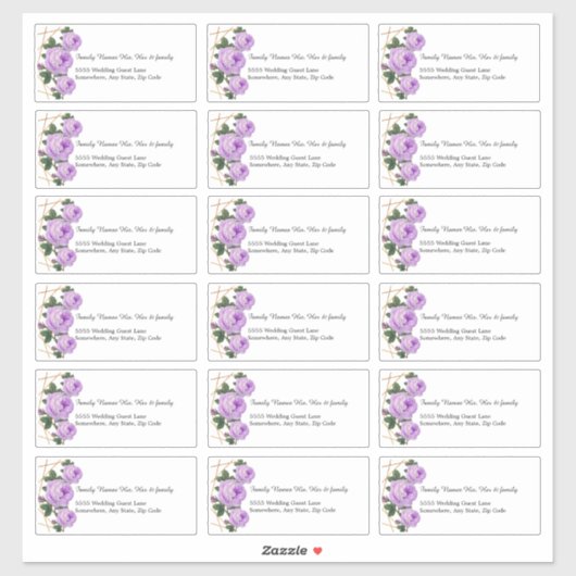 カスタムウェディングゲスト住所 シールパープルフローラ シール (シート)