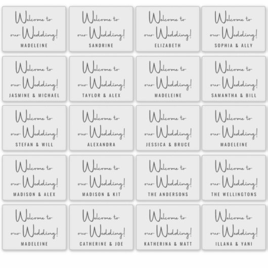 カスタムウェディングゲスト名白黒へようこそ シール (正面)