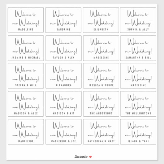 カスタムウェディングゲスト名白黒へようこそ シール (シート)