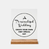 カスタムウェディングサイン10" x 8"アクリル&ウッドスタンド アクリルサイン (正面)