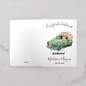 カスタムウェディングシャワー – たった今結婚しました 箔グリーティングカード (外側レイダウン)