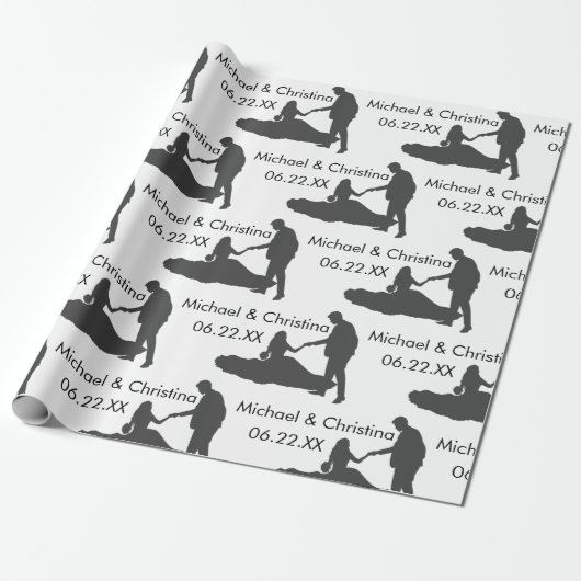カスタムウェディングシルエット名のラッピング紙 ラッピングペーパー (アンロールド)