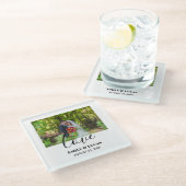 カスタムウェディングシンプルフォトエレガント書道 ガラスコースター (アングル)