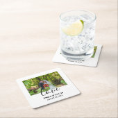 カスタムウェディングシンプルフォトエレガント書道 スクエアペーパーコースター (インサイチュ)