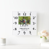 カスタムウェディングシンプルフォトエレガント書道 スクエア壁時計 (ホーム)