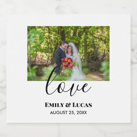 カスタムウェディングシンプルフォトエレガント書道 スパークリングワインラベル (シングルラベル)