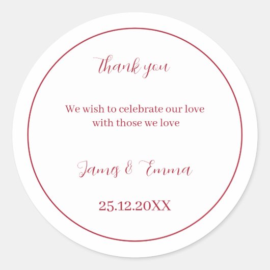 カスタムウェディングシンプルレッド ラウンドシール (正面)
