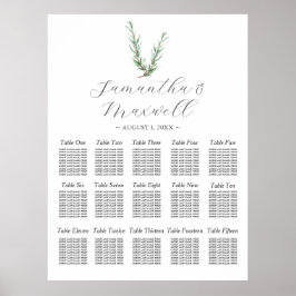 カスタムウェディングシーティングチャートウォーターカラーローズマリー ポスター