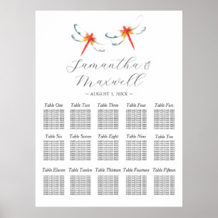 カスタムウェディングシーティングチャート水彩トンボ ポスター