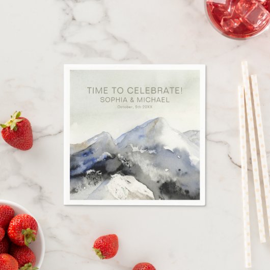 カスタムウェディングテンプレート水彩山 スタンダードカクテルナプキン (インサイチュ)