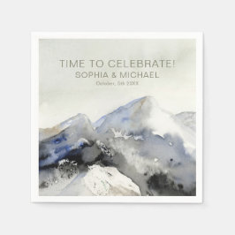 カスタムウェディングテンプレート水彩山 スタンダードカクテルナプキン