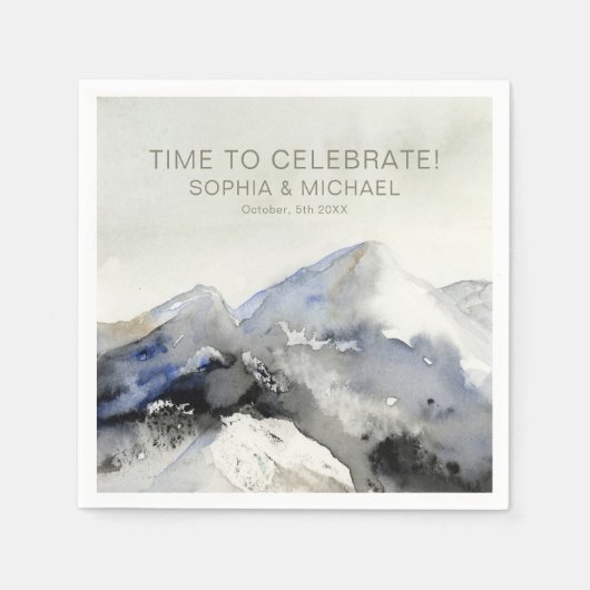 カスタムウェディングテンプレート水彩山 スタンダードカクテルナプキン (正面)