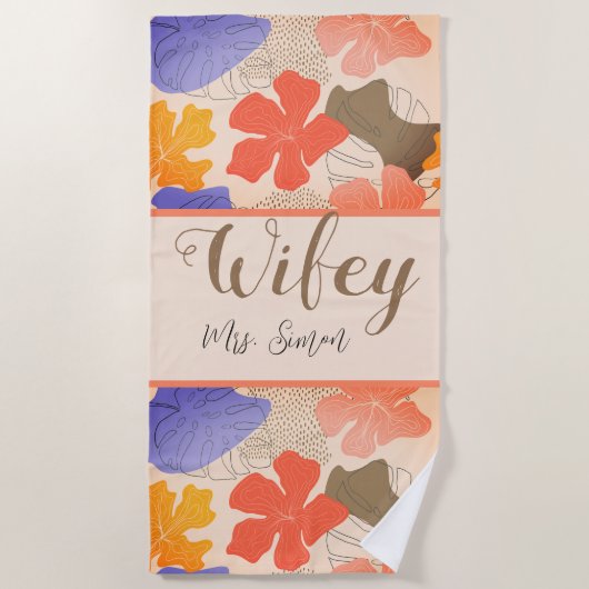 カスタムウェディングトロピカルハワイアン ビーチタオル (正面)