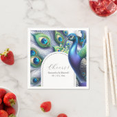 カスタムウェディングナプキンスピーコックと羽毛 スタンダードカクテルナプキン (インサイチュ)