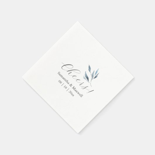カスタムウェディングナプキンズダスティブルーボタニカル スタンダードカクテルナプキン (角)