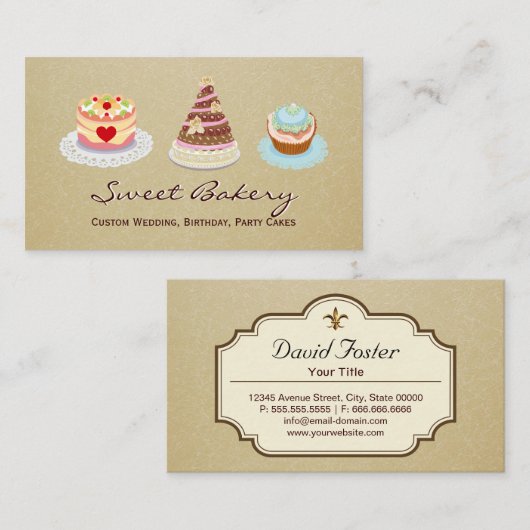 カスタムウェディングバースデーパーティーケーキベーカリー店 名刺 (正面/裏面)
