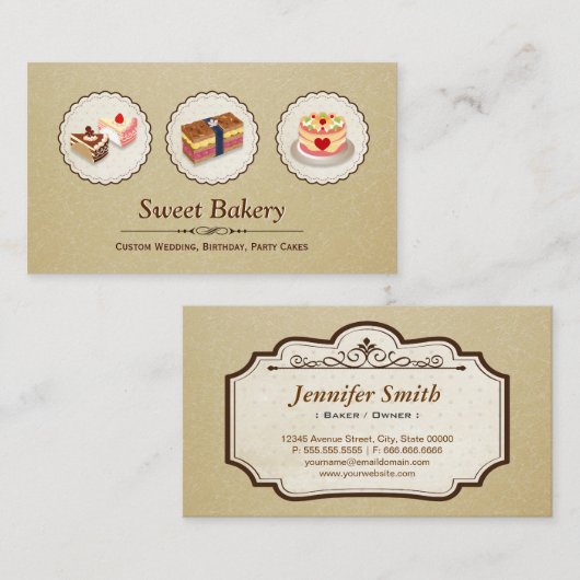カスタムウェディングバースデーパーティーケーキペストリーベーカリー 名刺 (正面/裏面)