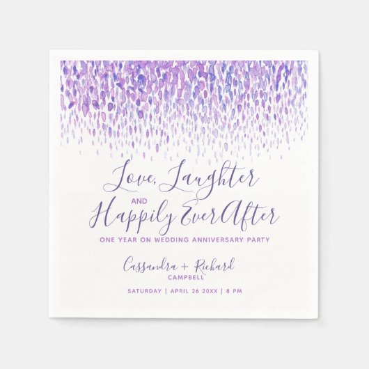 カスタムウェディングパーティーに紫色の1年を重ねて表示 スタンダードカクテルナプキン (正面)