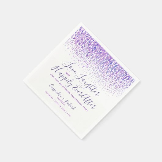 カスタムウェディングパーティーに紫色の1年を重ねて表示 スタンダードカクテルナプキン (角)