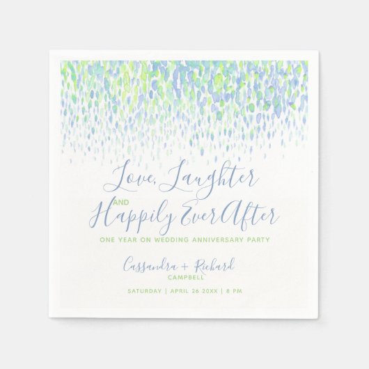 カスタムウェディングパーティーのブルーグリーン1年目 スタンダードカクテルナプキン (正面)