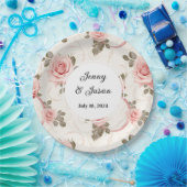 カスタムウェディングピンクローズ紙プレート ペーパープレート (パーティー)