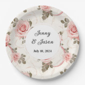 カスタムウェディングピンクローズ紙プレート ペーパープレート (正面)