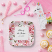 カスタムウェディングピンク牡丹紙プレート ペーパープレート (パーティー)