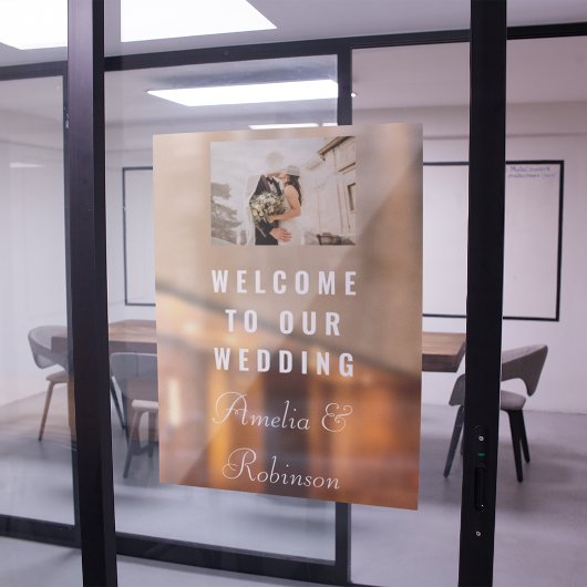 カスタムウェディングフォトへようこそ |白モダン文字 ウィンドウサイン