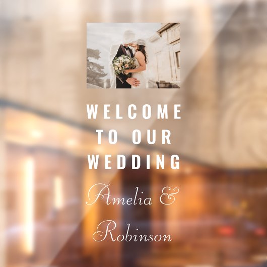 カスタムウェディングフォトへようこそ |白モダン文字 ウィンドウサイン