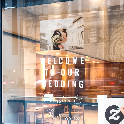 カスタムウェディングフォトへようこそ |白モダン文字 ウィンドウサイン