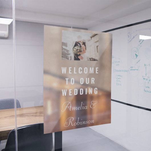 カスタムウェディングフォトへようこそ |白モダン文字 ウィンドウサイン