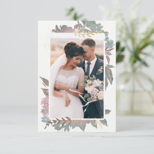 カスタムウェディングフォトを額縁にした水彩庭園 サンキューカード (スタンド正面)