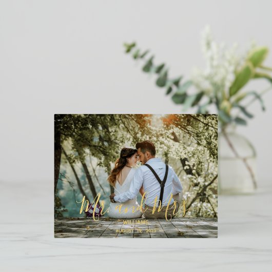カスタムウェディングフォトサンキューカード 箔シーズンポストカード (立ち正面)