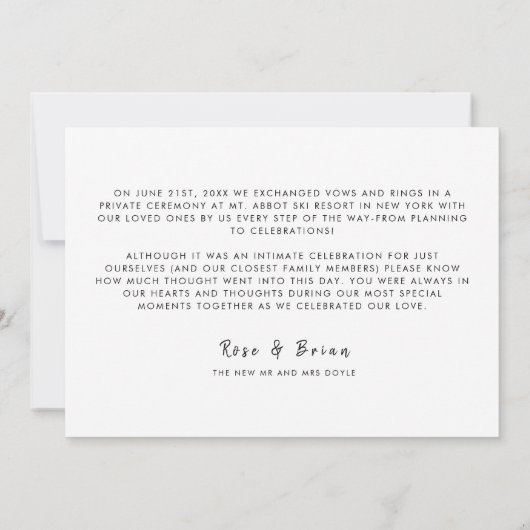 カスタムウェディングフォトミニマルのスクリプトをエロップ 案内状 (裏面)