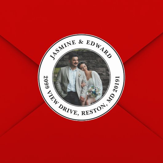カスタムウェディングフォトモダン差出人住所 ラウンドシール
