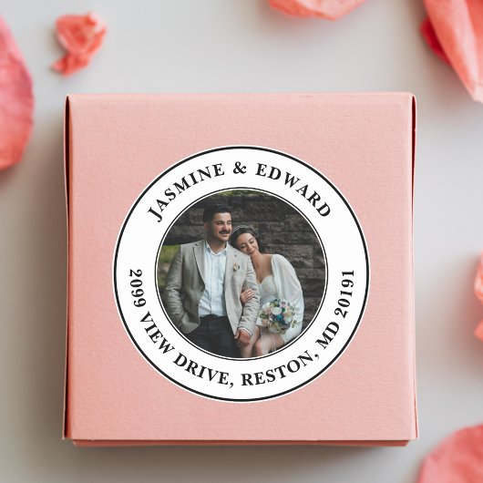 カスタムウェディングフォトモダン差出人住所 ラウンドシール