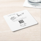 カスタムウェディングフォトQRコードサイン愛をキャプチャ スクエアペーパーコースター (アングル)