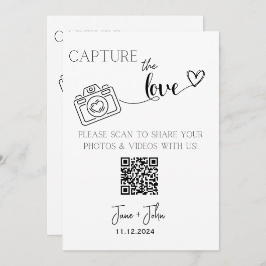 カスタムウェディングフォトQRコードサイン愛をキャプチャ 招待状 (正面/裏面)