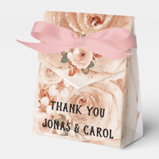 カスタムウェディングフローラ水カラーバラ エレガント フェイバーボックス (正面サイド)