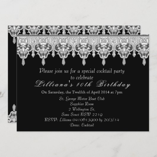 カスタムウェディングブラックレース 招待状 (正面/裏面)