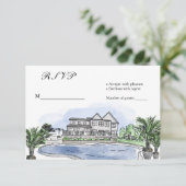 カスタムウェディングベニューマンションイラストレーションRSVP エンクロージャーカード (スタンド正面)