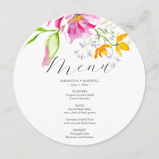 カスタムウェディングメニュー水彩ピンク花模様 メニュー (正面)