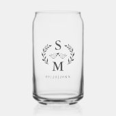 カスタムウェディングモダンモノグラムリースクレストグレー ガラス缶 (正面)