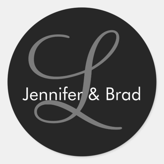 カスタムウェディングモノグラムの好意&エンベロープステッカー ラウンドシール (正面)