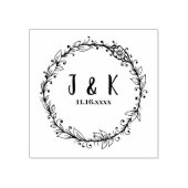 カスタムウェディングモノグラムスタンプ、植物性リース ラバースタンプ (インプリント)