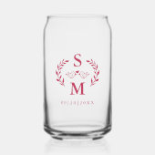 カスタムウェディングモノグラムリースクレストマゼンタレッド ガラス缶 (正面)