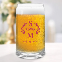 カスタムウェディングモノグラムリースクレストマゼンタレッド ガラス缶