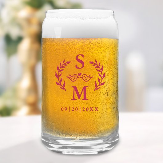 カスタムウェディングモノグラムリースクレストマゼンタレッド ガラス缶